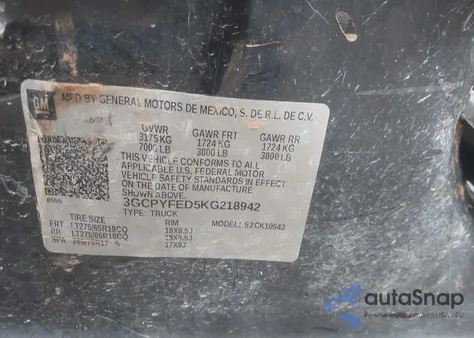 2019 Chevrolet Silverado 1500 Lt Trail Boss from USA, damaged, VIN 3GCPYFED5KG218942